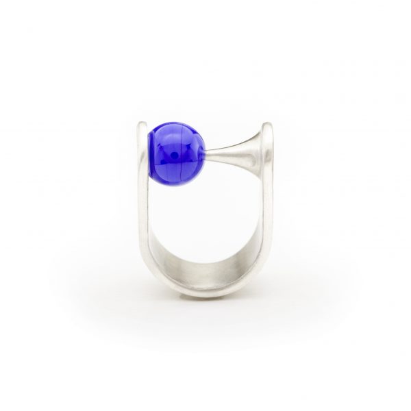 Inel argint 925 cu piatra albastra sticla Murano