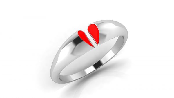Inel din argint 925 cu forma de inima rosu